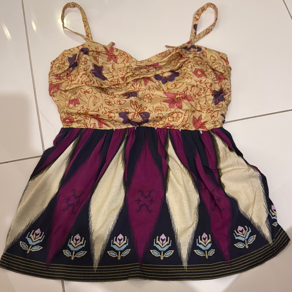 Deletta Gold and Purple Floral Top Anthropologie